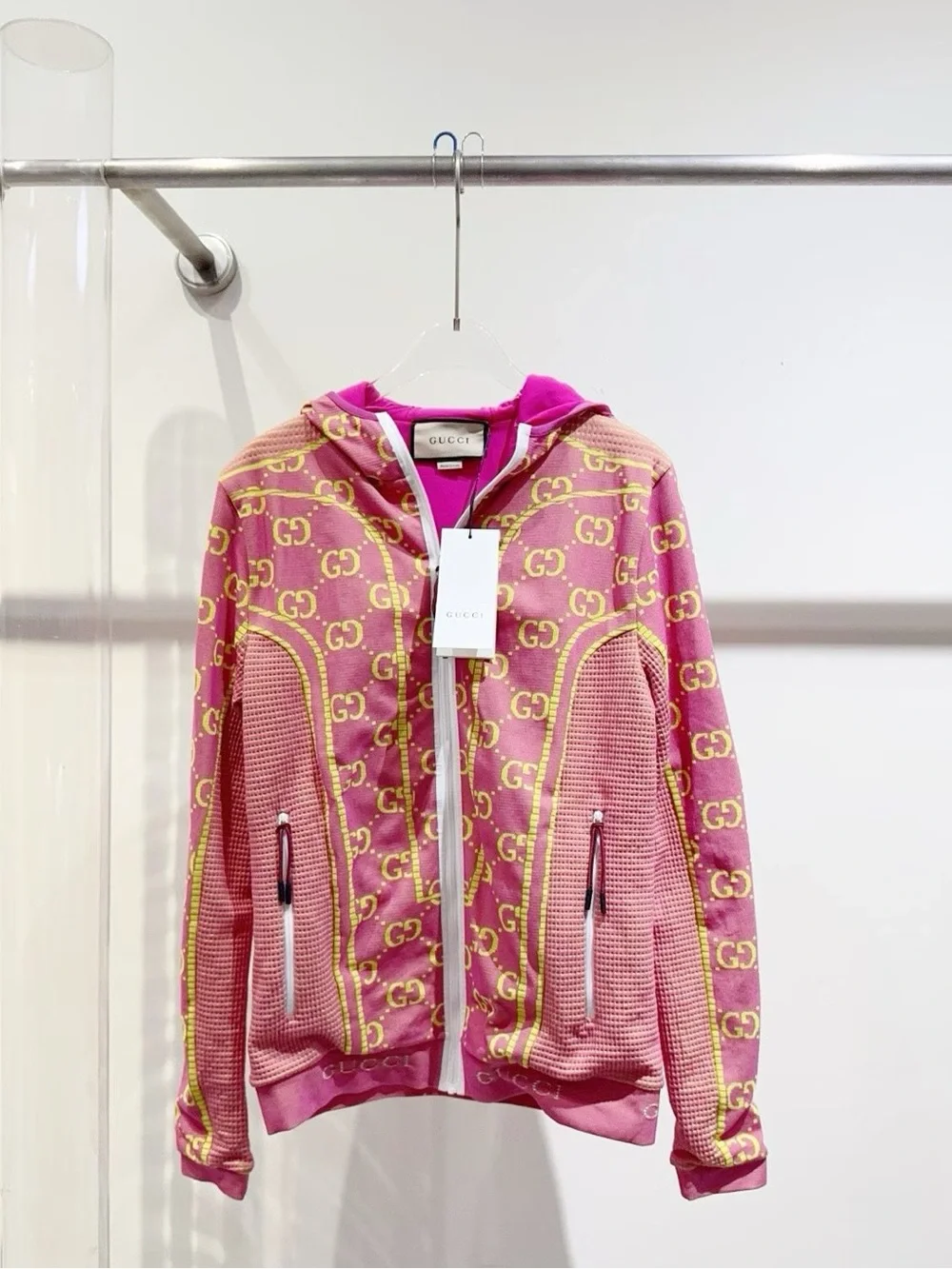 š©steal Gucci Pink and Yellow GG Logo Kids Zip Hoodie Jacket - Picture 1 of 6